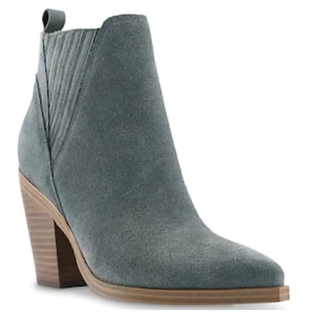 Marc Fisher Gray Suede Pointed Toe Western Block Heel Ankle Boot Size 8.5